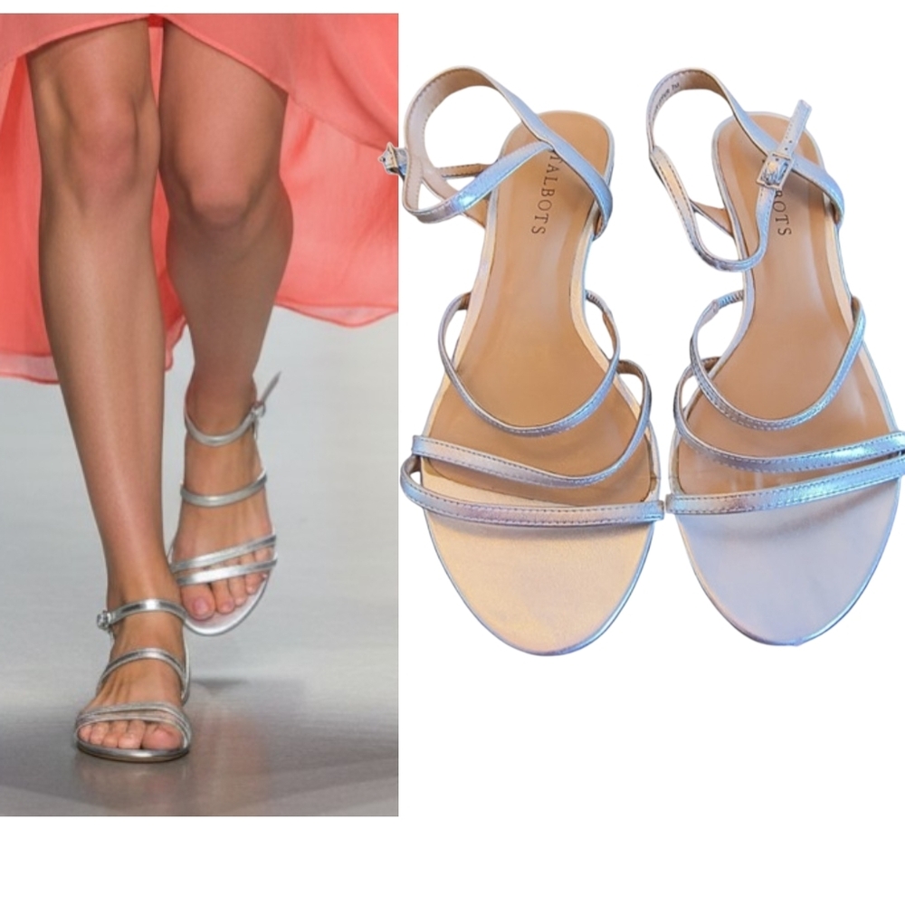 Talbots Capri Leather Mini Wedge Sandals Wmn's Sz 7M Multi-Strap Silver Open Toe